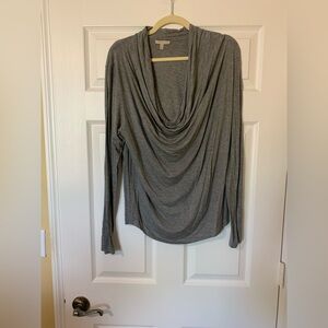 Bordeaux Drape‎ Neck Long Sleeve Blouse Large Heather Gray